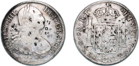 Mexico Spanish colony 1803 Mo FT 8 Reales - Charles IV Silver (.903) Mexico City Mint 26.73g VF Chopmarked KM 109