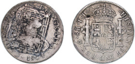 Mexico Spanish colony 1804 Mo TH 8 Reales - Charles IV Silver (.903) Mexico City Mint 26.7g VF Chinese ink Chopmarked KM 109