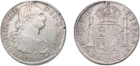 Mexico Spanish colony 1804 Mo TH 8 Reales - Charles IV Silver (.903) Mexico City Mint 26.94g XF KM 109