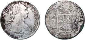 Mexico Spanish colony 1805 Mo TH 8 Reales - Charles IV Silver (.903) Mexico City Mint 26.44g VF KM 109