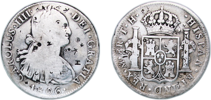 Mexico Spanish colony 1806 Mo TH 8 Reales - Charles IV Silver (.903) Mexico City...