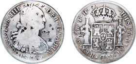 Mexico Spanish colony 1806 Mo TH 8 Reales - Charles IV Silver (.903) Mexico City Mint 26.57g VF Chopmarked KM 109