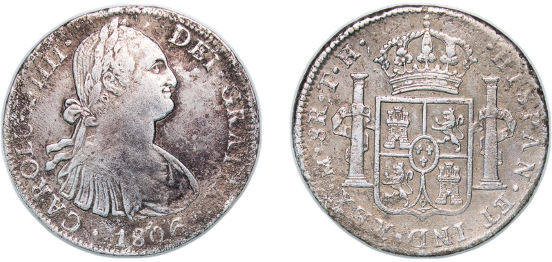 Mexico Spanish colony 1806 Mo TH 8 Reales - Charles IV Silver (.903) Mexico City...