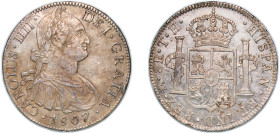 Mexico Spanish colony 1807 Mo TH 8 Reales - Charles IV Silver (.903) Mexico City Mint 26.92g UNC Cleaned KM 109