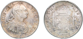 Mexico Spanish colony 1808 Mo TH 8 Reales - Charles IV Silver (.903) Mexico City Mint 27g AU KM 109