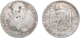 Mexico Spanish colony 1808 Mo TH 8 Reales - Ferdinand VII Silver (.903) Mexico City Mint 26.57g VF Chopmarked KM 110