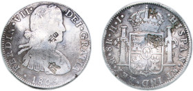 Mexico Spanish colony 1809 Mo HJ 8 Reales - Ferdinand VII Silver (.903) Mexico City Mint 26.65g VF Chopmarked KM 110