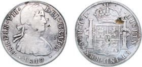 Mexico Spanish colony 1810 Mo TH 8 Reales - Ferdinand VII Silver (.903) Mexico City Mint 26.74g VF Chopmarked KM 110