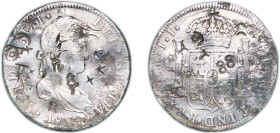 Mexico Spanish colony 1813 Mo JJ 8 Reales - Ferdinand VII ¨88 天 人 合¨ Silver (.903) Mexico City Mint 26.74g VF Chopmarked KM 111