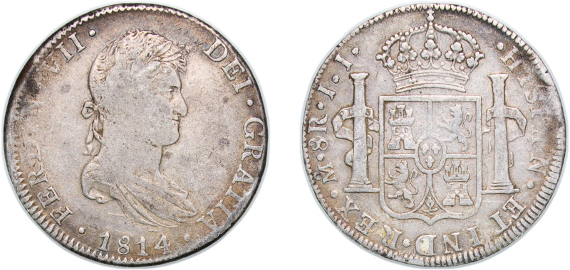 Mexico Spanish colony 1814 Mo JJ 8 Reales - Ferdinand VII Silver (.903) Mexico C...