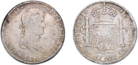 Mexico Spanish colony 1814 Mo JJ 8 Reales - Ferdinand VII Silver (.903) Mexico City Mint 26.82g VF KM 111