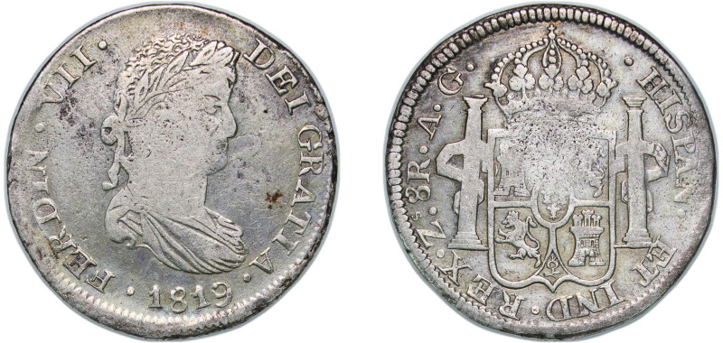 Mexico Spanish colony 1819 Zs AG 8 Reales - Ferdinand VII (Zacatecas - Royalist ...