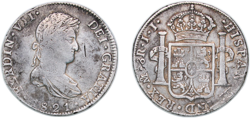 Mexico Spanish colony 1821 Mo JJ 8 Reales - Ferdinand VII Silver (.903) Mexico C...