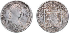 Mexico Spanish colony 1821 Mo JJ 8 Reales - Ferdinand VII Silver (.903) Mexico City Mint 26.77g VF KM 111