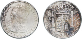 Peru Spanish colony 1790 LIMAE IJ 8 Reales - Charles IV (Numeral IV - Charles III portrait) Silver (.896) Lima Mint (4313000) 26.88g VF Cleaned KM 87