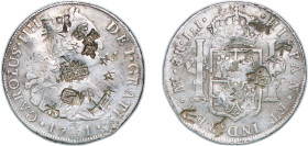 Peru Spanish colony 1791 LIMAE IJ 8 Reales - Charles IV Silver (.896) Lima Mint (4102000) 26.66g VF Chopmarked KM 97
