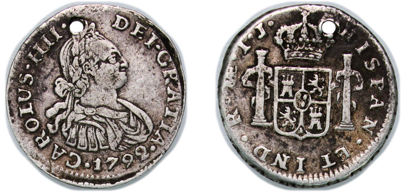 Peru Spanish colony 1792 LIMAE IJ 1 Real - Charles IV Silver (.903) Lima Mint 1....