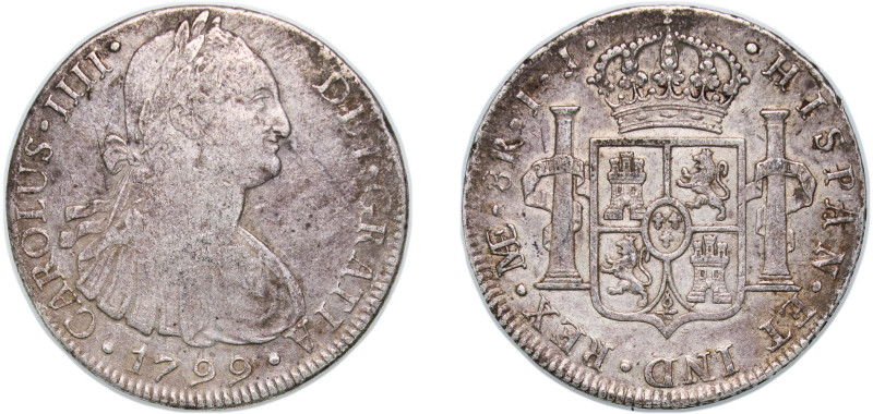 Peru Spanish colony 1799 LIMAE IJ 8 Reales - Charles IV Silver (.896) Lima Mint ...