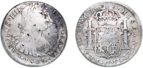 Peru Spanish colony 1803 LIMAE JP 8 Reales - Charles IV Silver (.896) Lima Mint 26.61g VF Chopmarked KM 97