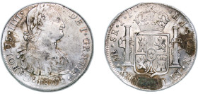 Peru Spanish colony 1804 LIMAE JP 8 Reales - Charles IV Silver (.896) Lima Mint (3979000) 26.42g XF Chopmarked KM 97