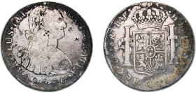 Peru Spanish colony 1806 LIMAE JP 8 Reales - Charles IV Silver (.896) Lima Mint (4199000) 27.01g VF Chopmarked KM 97