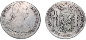 Peru Spanish colony 1807 LIMAE JP 8 Reales - Charles IV Silver (.896) Lima Mint (3562000) 26g VF KM 97