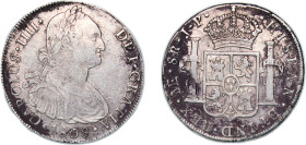 Peru Spanish colony 1808 LIMAE JP 8 Reales - Charles IV Silver (.896) Lima Mint (4017000) 26.87g XF KM 97