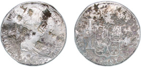 Peru Spanish colony 1813 LIMAE JP 8 Reales - Ferdinand VII ¨上 西 明 天¨ Silver (.896) Lima Mint (4033000) 27.07g VF Chopmarked KM 117