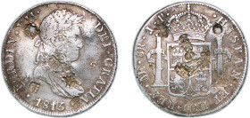 Peru Spanish colony 1815 LIMAE JP 8 Reales - Ferdinand VII ¨明 申 港 盛¨ Silver (.896) Lima Mint (3642000) 27.16g VF Chopmarked KM 117