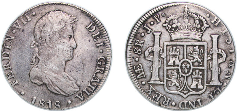 Peru Spanish colony 1818 LIMAE JP 8 Reales - Ferdinand VII Silver (.896) Lima Mi...