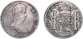 Peru Spanish colony 1818 LIMAE JP 8 Reales - Ferdinand VII Silver (.896) Lima Mint 26.14g VF KM 117