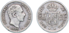 Philippines Spanish colony 1885 10 Centavos - Alfonso XII Silver (.835) Manila Mint (5624662) 2.56g VF KM 148