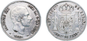 Philippines Spanish colony 1885 50 Centavos - Alfonso XII Silver (.835) Manila Mint (22721818) 12.81g XF Cleaned KM 150