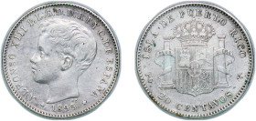 Puerto Rico Spanish colony 1895 PGV 20 Centavos Silver (.835) Madrid Mint (3350000) 4.98g VF KM 22