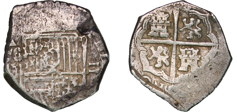 Spain Kingdom 1599 - 1621 S B 2 Reales - Philip III (hammered) Silver (.931) Sev...