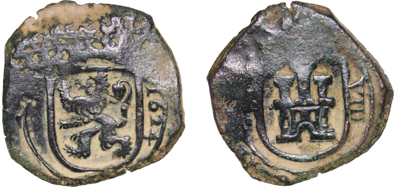Spain Kingdom 1624 8 Maravedis - Philip IV (hammered) Copper 7.13g VF KM 10