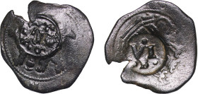 Spain Kingdom 1636 B 6 Maravedis - Philip IV (countermarked) Copper Burgos Mint 2.89g VF
