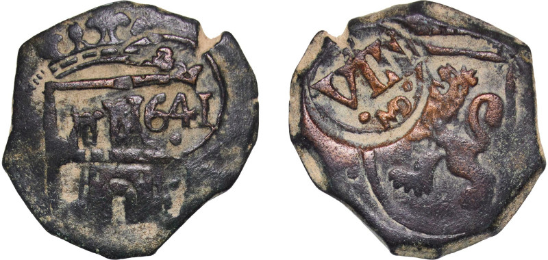 Spain Kingdom 1641 MD 8 Maravedis - Philip IV (countermarked) Copper Madrid Mint...