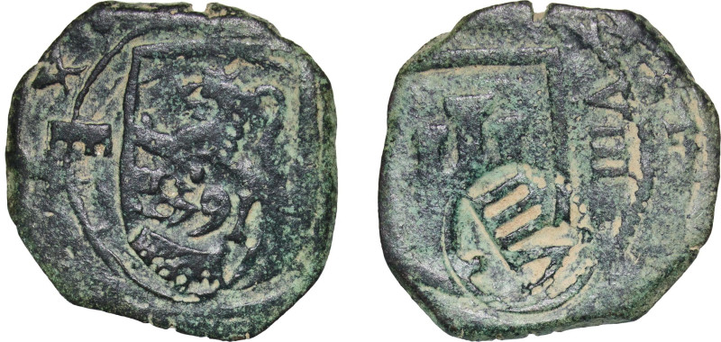 Spain Kingdom 1642 8 Maravedis - Philip IV (countermarked) Copper 4.22g VF