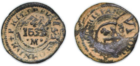 Spain Kingdom 1651 - 1652 M 4 Maravedis - Philip IV (countermarked) Copper Madrid Mint 2.93g VF