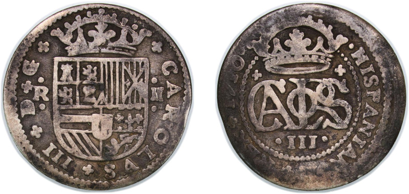 Spain Kingdom 1710 2 Reales - Charles III (Pretender) Silver (.931) La Seca Mimt...