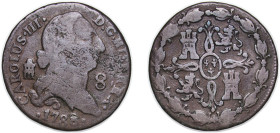 Spain Kingdom 1788 8 Maravedis - Charles III Copper Segovia Mint 10.80g VF KM 408