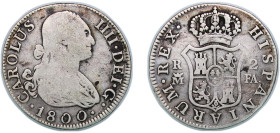 Spain Kingdom 1800 M FA 2 Reales - Charles IV Silver (.806) Madrid Mint 5.63g VF KM 430