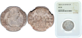 Spain Kingdom 1801 S CN 2 Reales - Charles IV Silver (.806) Seville Mint 6g NGC VF 35 KM 430