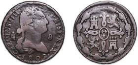 Spain Kingdom 1802 8 Maravedis - Charles IV Copper Segovia Mint 10.36g VF KM 428