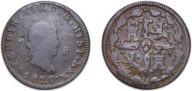 Spain Kingdom 1820 J 8 Maravedis - Ferdinand VII (2nd portrait) Copper Jubia Mint 10.18g F KM 491