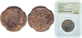 Spain Kingdom 1821 8 Maravedis - Ferdinand VII Copper Segovia Mint 10g NGC XF Environmental Damage KM 486.1
