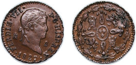 Spain Kingdom 1827 2 Maravedis - Ferdinand VII Copper Segovia Mint 2.51g UNC KM 487