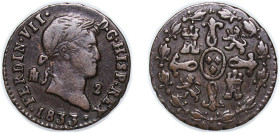 Spain Kingdom 1833 2 Maravedis - Ferdinand VII (Segovia) Copper Segovia Mint 2.59g VF KM 487