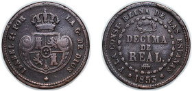 Spain Kingdom 1853 1 Decima de Real - Isabel II Copper Segovia Mint 3.45g VF KM 590